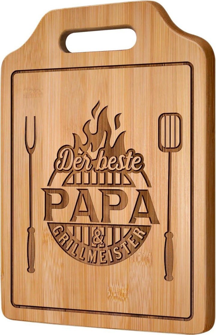 Schneidebrett für Papa | Graviertes Bambusbrett mit Grillmeister-Spruch als Geschenk zum Vatertag, Geburtstag oder zu Weihnachten