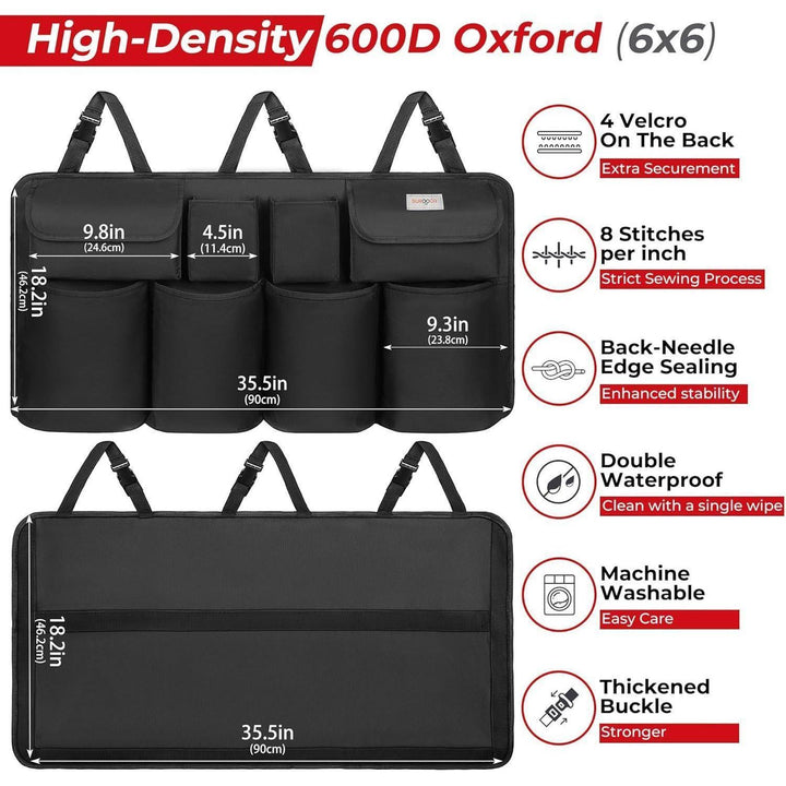 Kofferraum Organizer mit 8 Taschen | Hängende Auto-Aufbewahrung mit Klettbefestigung, wasserfestem Stoff und platzsparendem Design