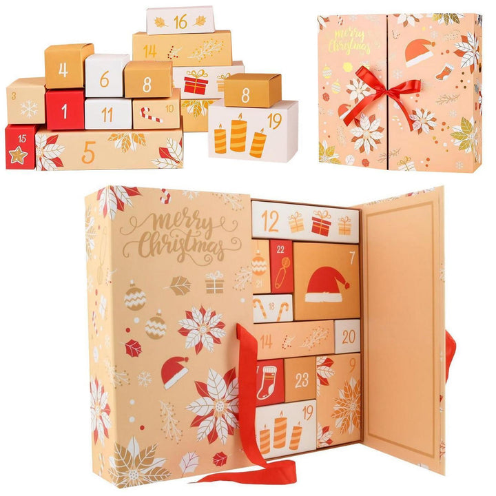 Adventskalender zum Befüllen mit 24 Geschenkboxen in Gelb | Wiederverwendbarer Weihnachtskalender aus Karton 33 x 30 x 8 cm zum Selbstgestalten