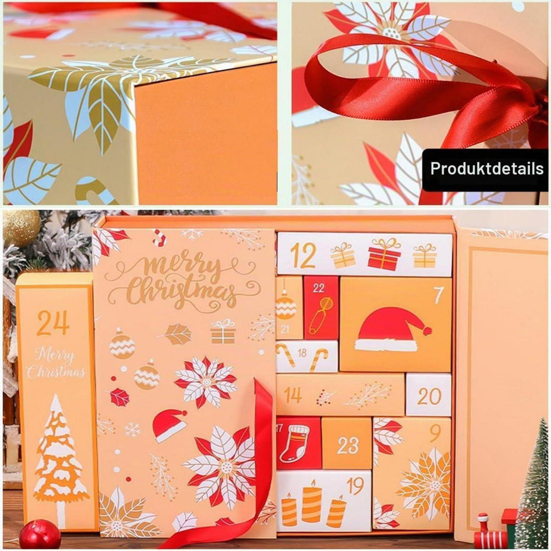 Adventskalender zum Befüllen mit 24 Geschenkboxen in Gelb | Wiederverwendbarer Weihnachtskalender aus Karton 33 x 30 x 8 cm zum Selbstgestalten