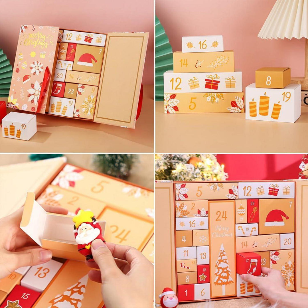 Adventskalender zum Befüllen mit 24 Geschenkboxen in Gelb | Wiederverwendbarer Weihnachtskalender aus Karton 33 x 30 x 8 cm zum Selbstgestalten