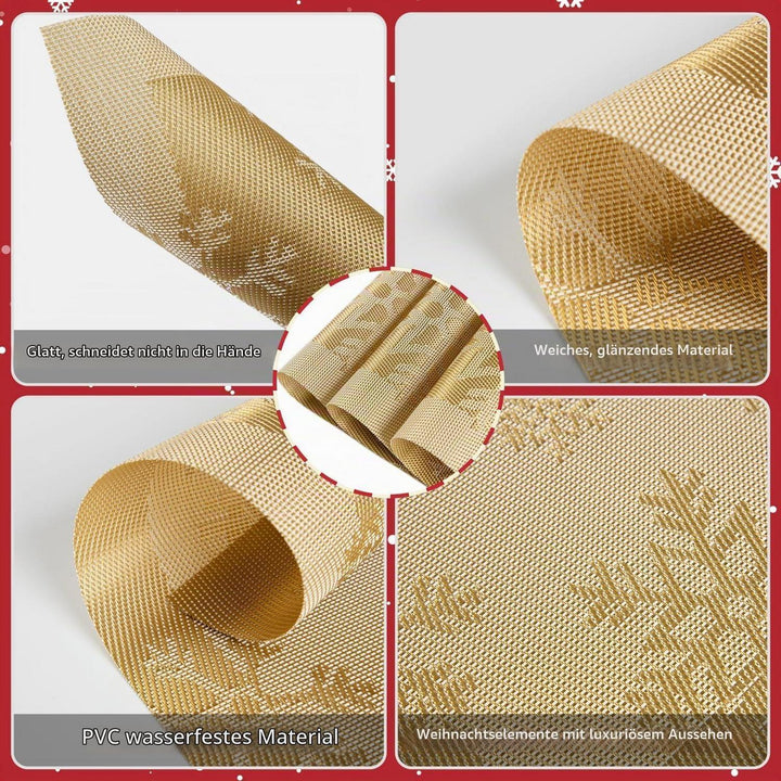 Weihnachts-Platzsets 6er Set in Gold 45 x 30 cm | Abwaschbare, rutschfeste Tischsets mit Weihnachtsmotiv, hitzebeständig bis 80 °C