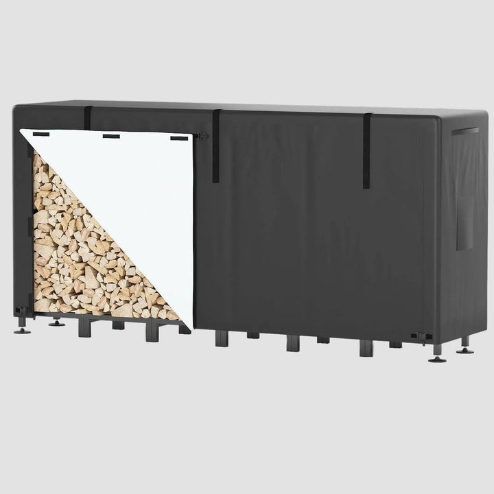 Kaminholzregal mit Abdeckung 235 x 25 x 116 cm | Wetterfestes Brennholzregal aus Stahl für Garten und Terrasse bis 1134 kg