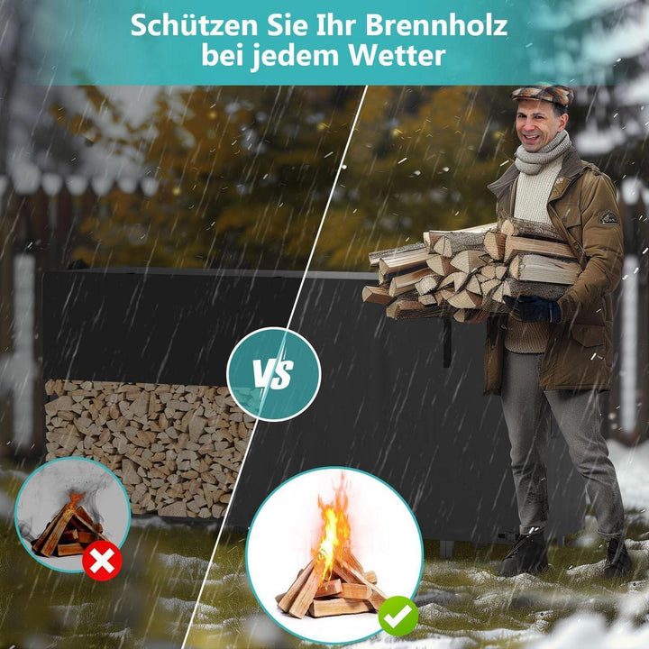 Kaminholzregal mit Abdeckung 235 x 25 x 116 cm | Wetterfestes Brennholzregal aus Stahl für Garten und Terrasse bis 1134 kg