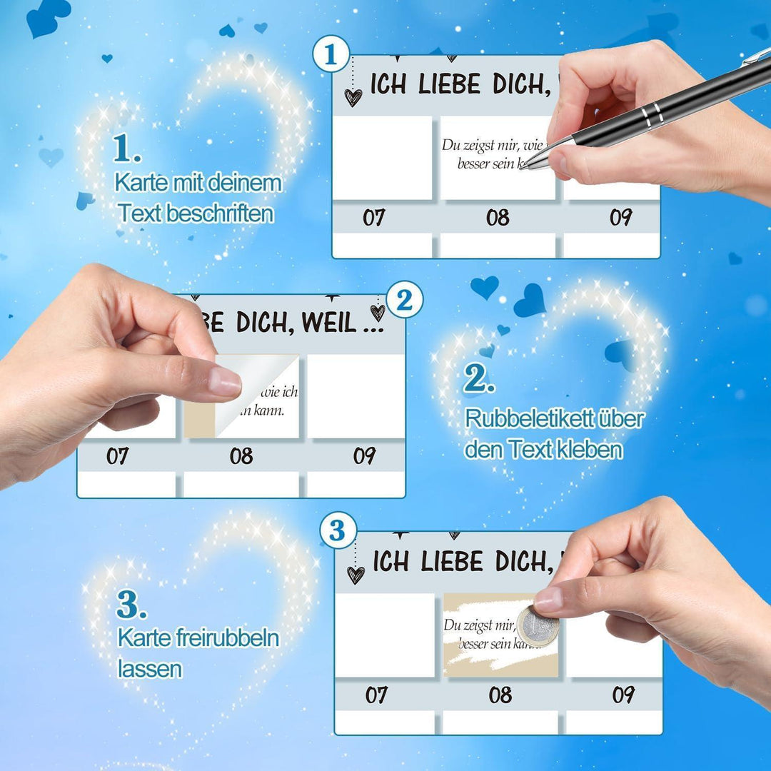 Adventskalender für Paare zum Selbstbefüllen mit 24 Rubbelfeldern | DIY Rubbelkalender mit Silberaufklebern für persönliche Liebesbotschaften