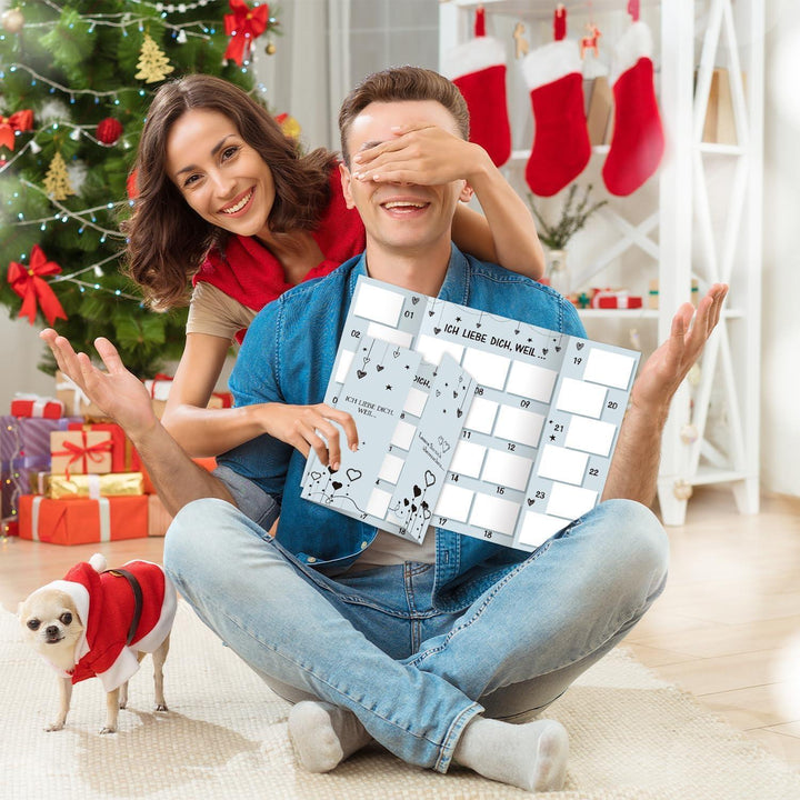 Adventskalender für Paare zum Selbstbefüllen mit 24 Rubbelfeldern | DIY Rubbelkalender mit Silberaufklebern für persönliche Liebesbotschaften