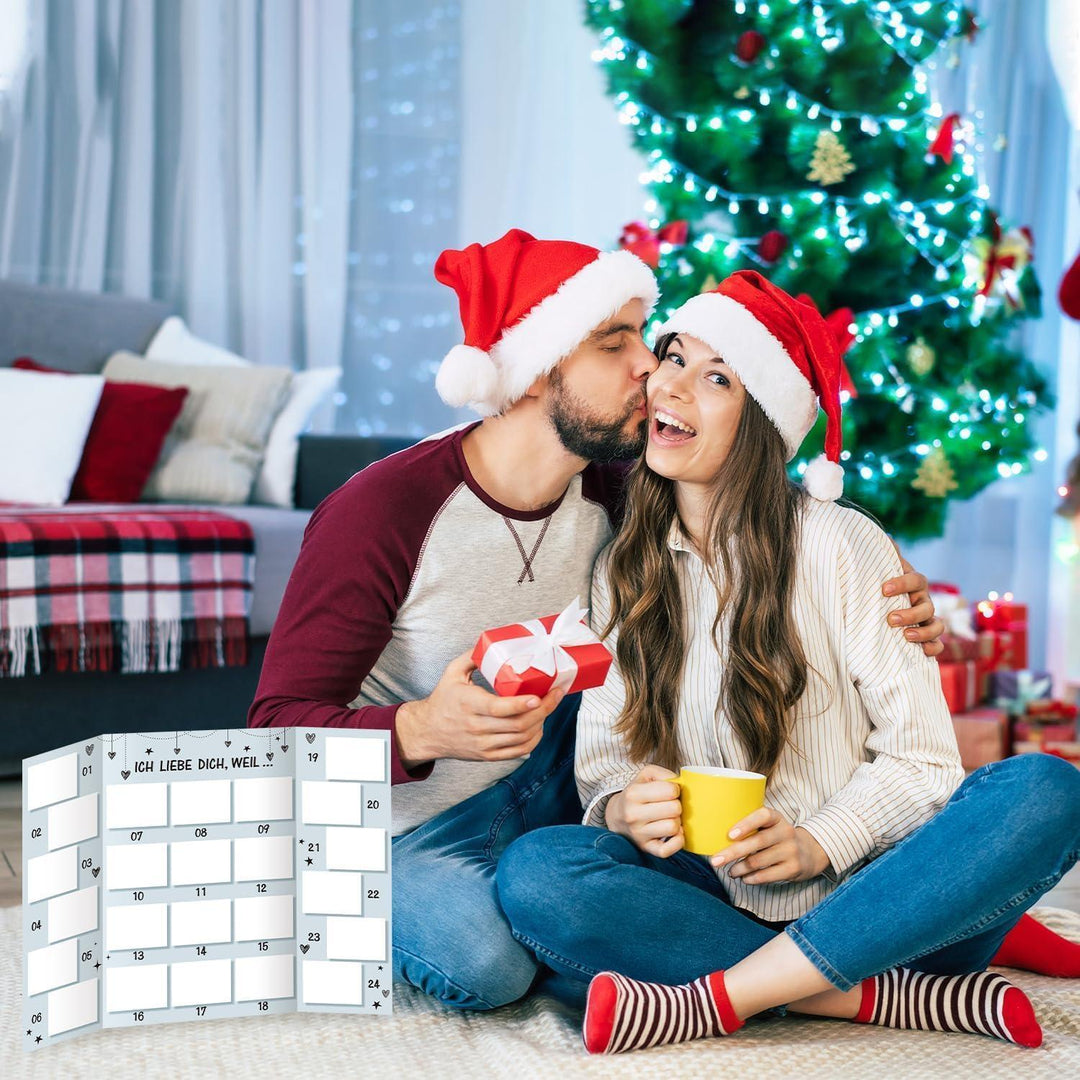 Adventskalender für Paare zum Selbstbefüllen mit 24 Rubbelfeldern | DIY Rubbelkalender mit Silberaufklebern für persönliche Liebesbotschaften