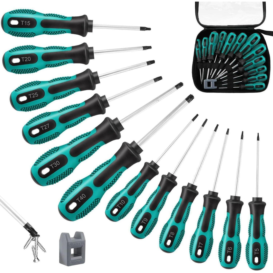 Torx Schraubendreher Set 12-teilig | Magnetische Schraubendreher T5–T40 mit rutschfestem Griff und praktischer Reißverschlusstasche
