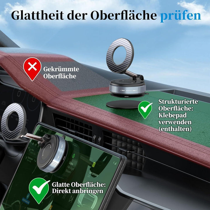 MagSafe Handyhalterung Auto mit Vakuum-Saugnapf | 360° drehbare Magnethalterung mit N55-Magneten und flexiblem Arm für iPhone und Android