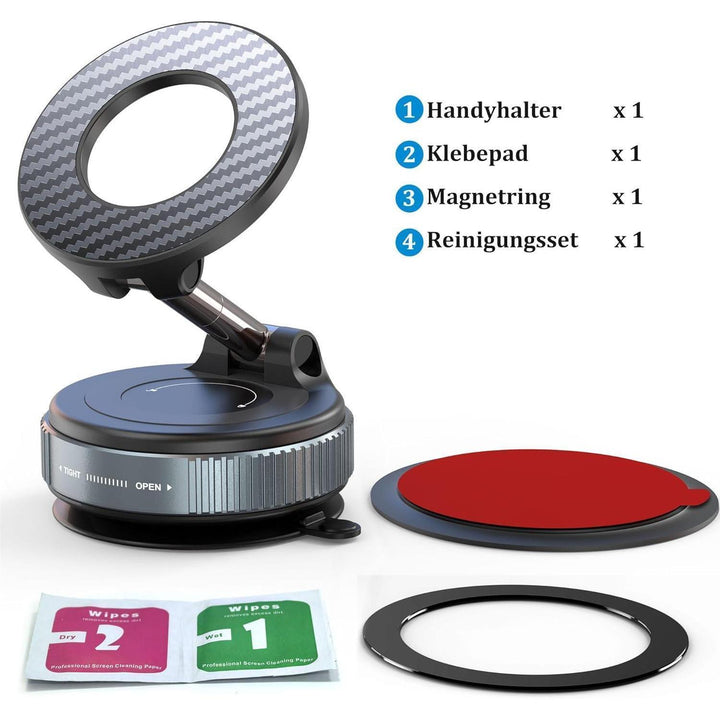 MagSafe Handyhalterung Auto mit Vakuum-Saugnapf | 360° drehbare Magnethalterung mit N55-Magneten und flexiblem Arm für iPhone und Android