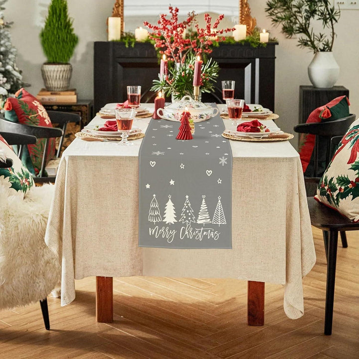 Weihnachtlicher Tischläufer Grau 40 x 100 cm | Wasserabweisende Tischdeko aus Leinen-Mischgewebe mit modernem Muster für Weihnachten