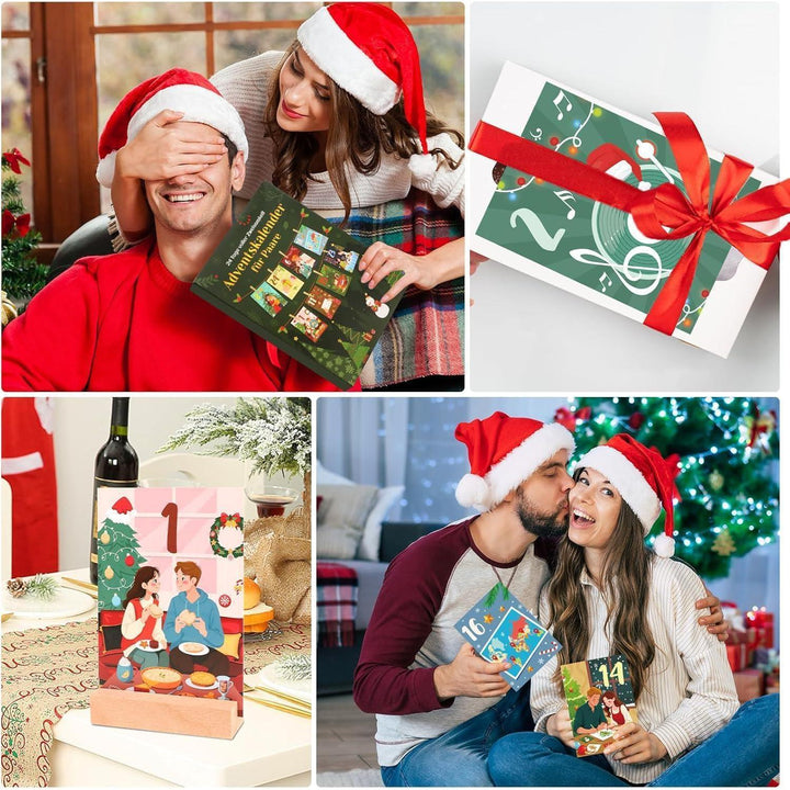 Adventskalender für Paare 2026 mit 24 Aufgabenkarten | Romantischer Paar-Adventskalender mit Holzständer, Holzklammern und Juteseil