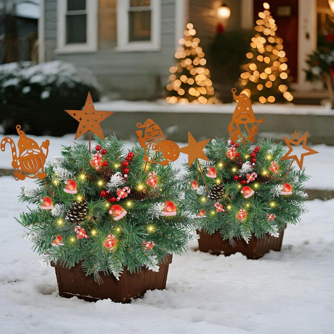 Weihnachtswichtel Gartenstecker 3er Set aus Metall | Wetterfeste Rostdeko 12 x 31 cm für Garten, Balkon und Blumentöpfe