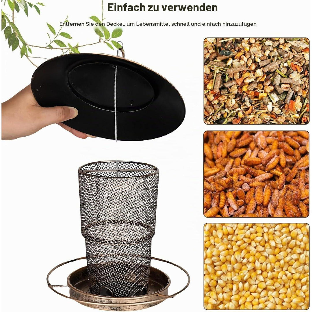 Vogelfutterhaus zum Aufhängen | Wetterfeste Futterstation mit großem Futtersilo, Regenschutz und Ablauföffnungen für Garten und Balkon