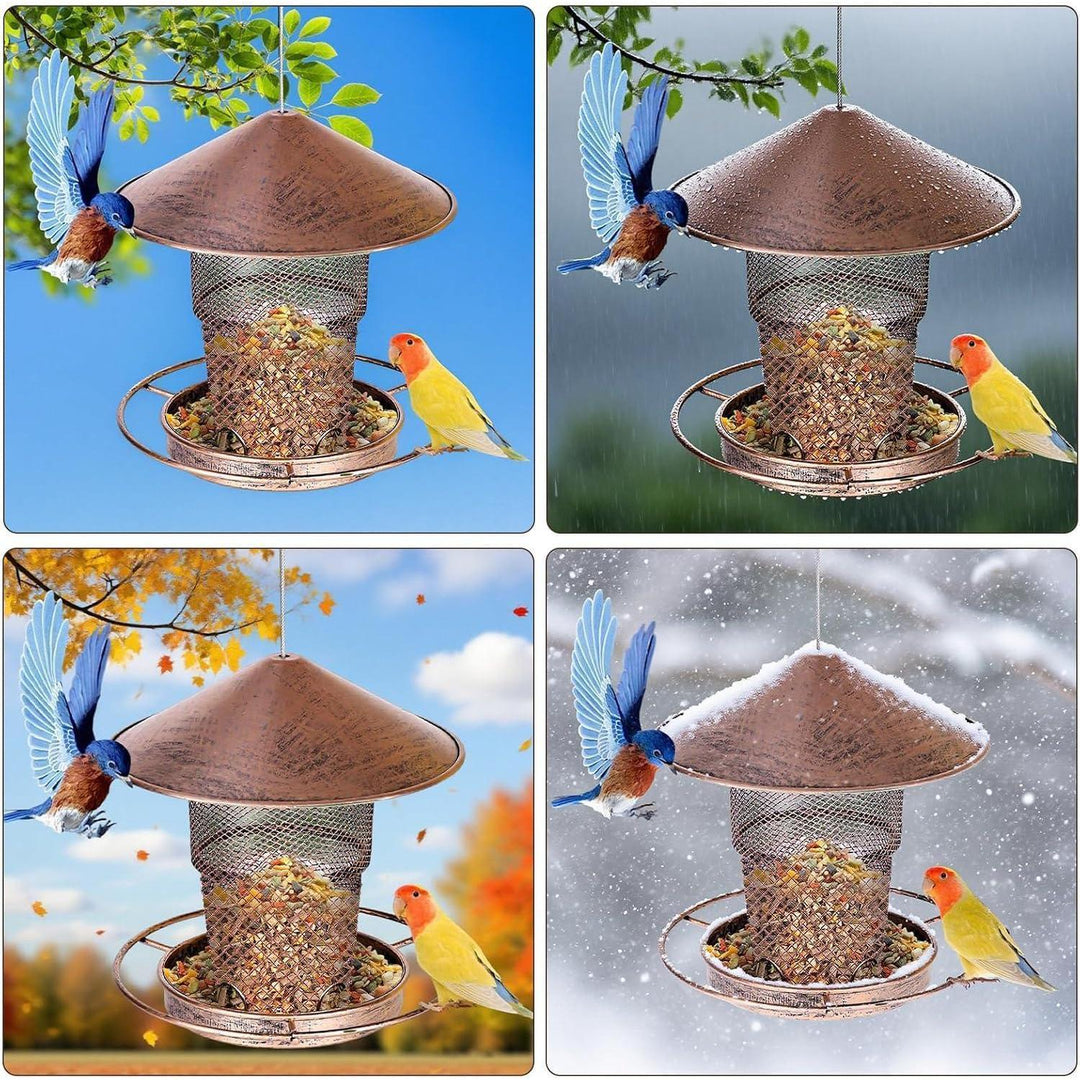 Vogelfutterhaus zum Aufhängen | Wetterfeste Futterstation mit großem Futtersilo, Regenschutz und Ablauföffnungen für Garten und Balkon