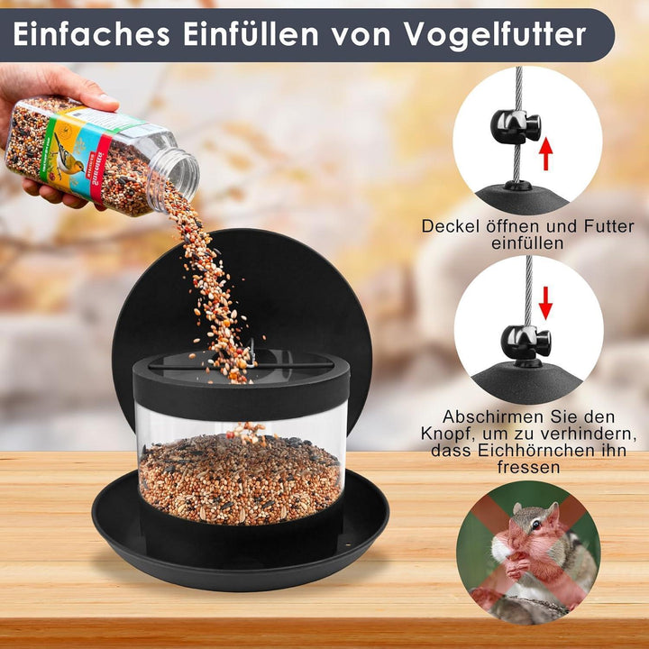 Vogelfutterstation zum Aufhängen | Wetterfestes Vogelfutterhaus mit 360° Futterzugang, Regenschutz und einfacher Befüllung