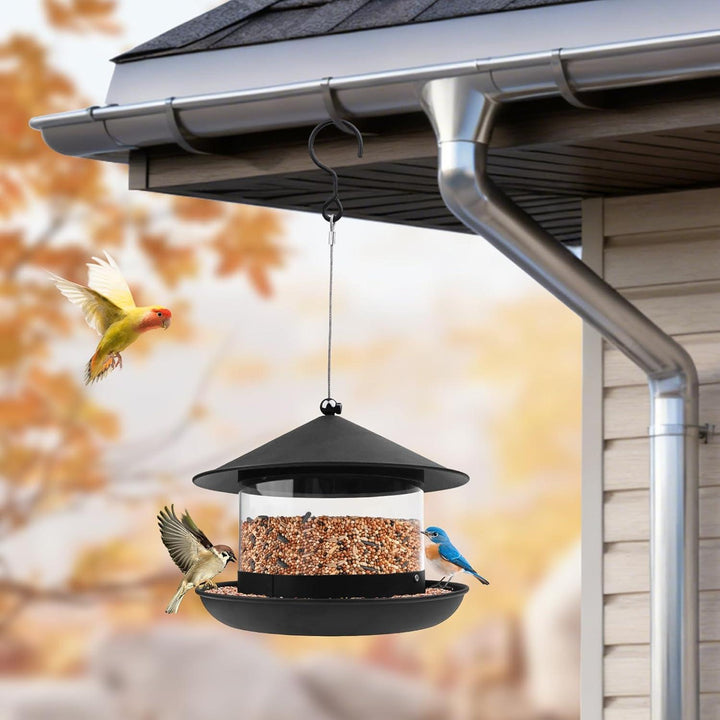 Vogelfutterstation zum Aufhängen | Wetterfestes Vogelfutterhaus mit 360° Futterzugang, Regenschutz und einfacher Befüllung