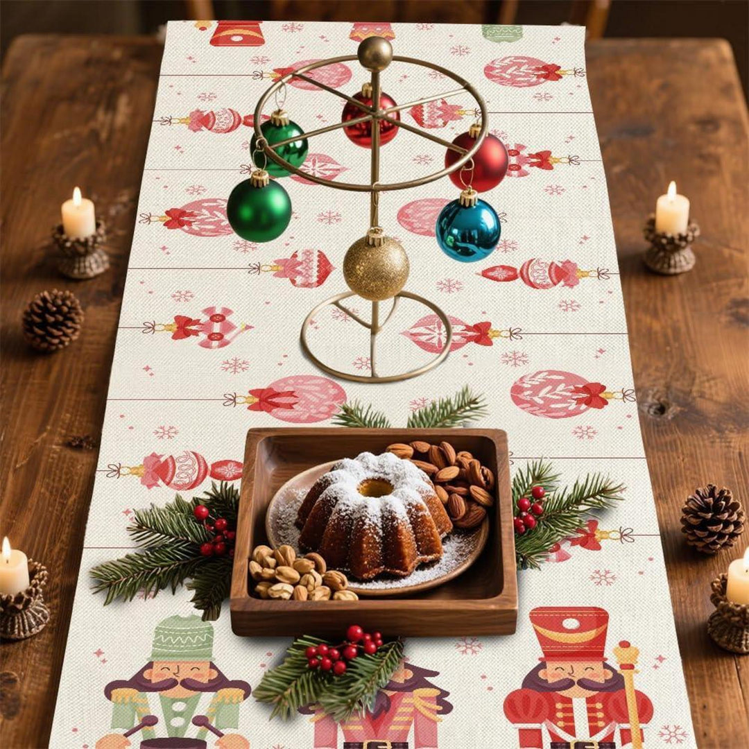 Weihnachtlicher Tischläufer aus Leinen mit Schneeflocken | Rot-weißes Weihnachtsdesign, 40 x 180 cm, waschbare Tischdeko für 4–6 Personen