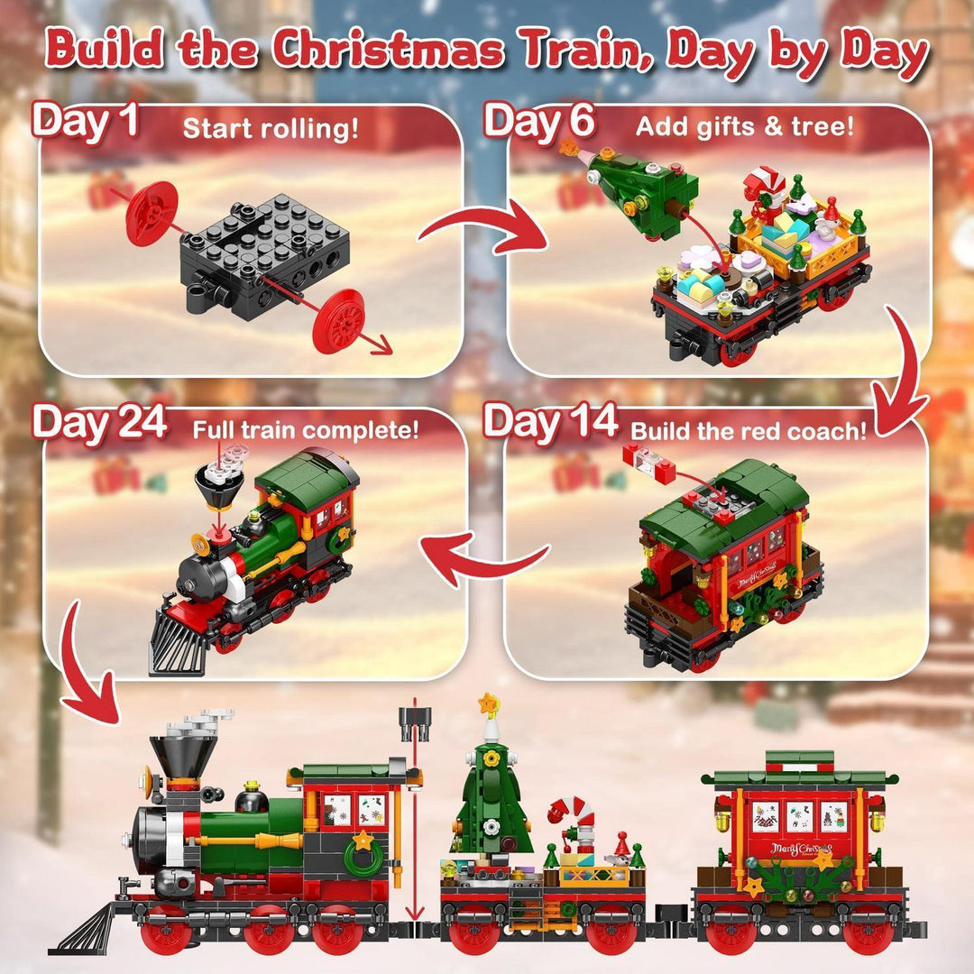 Eisenbahn Adventskalender 2026 | 24 Tage Bauset mit Weihnachtszug, täglichen Überraschungen und Bauanleitung für Kinder ab 6 Jahren