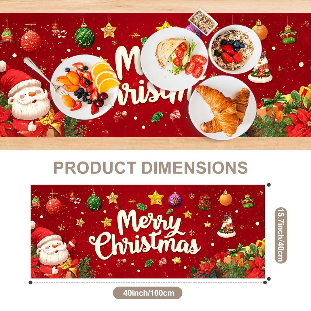 Weihnachtlicher Tischläufer Rot 40 x 100 cm | Frohe Weihnachten mit Schneemann, Weihnachtsbaum und Schneeflocken, waschbare Tischdeko