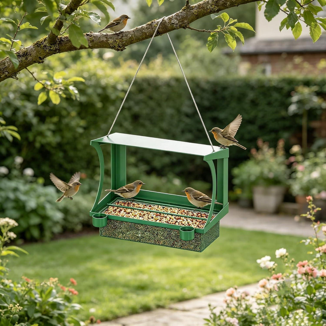 Vogelfutterhaus 2-in-1 | Wetterfeste Futterstation für Fenster und Garten mit Wasserbechern, Regenschutz und Montage ohne Bohren