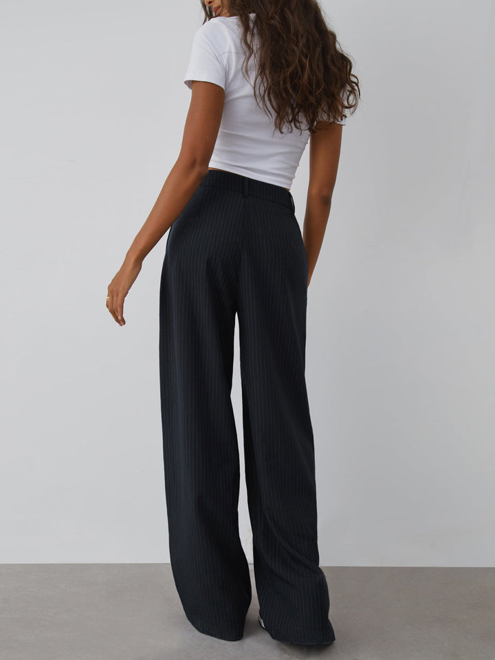 Dalia | Chic Weite Nadelstreifen Design Damenhosen