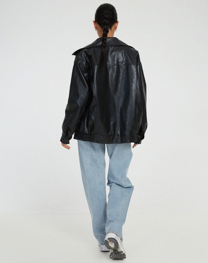 Damen Kunstlederjacke lang in Braun | Winterjacke aus PU-Leder mit lockerem, leicht tailliertem Schnitt für Herbst und Winter