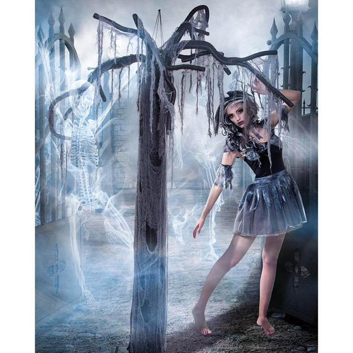 Halloween Baum Deko | Schwarzer Sumpfbaum mit kahlen Ästen und hängenden Stofffetzen für gruselige Halloween-Dekoration