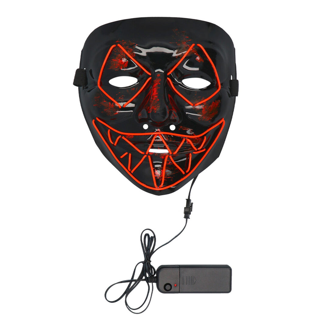 LED Maske Rot Schwarz | Leuchtende Halloween Maske mit Killer-Lächeln und 3 Lichtmodi für Horrorparty und Mottoparty