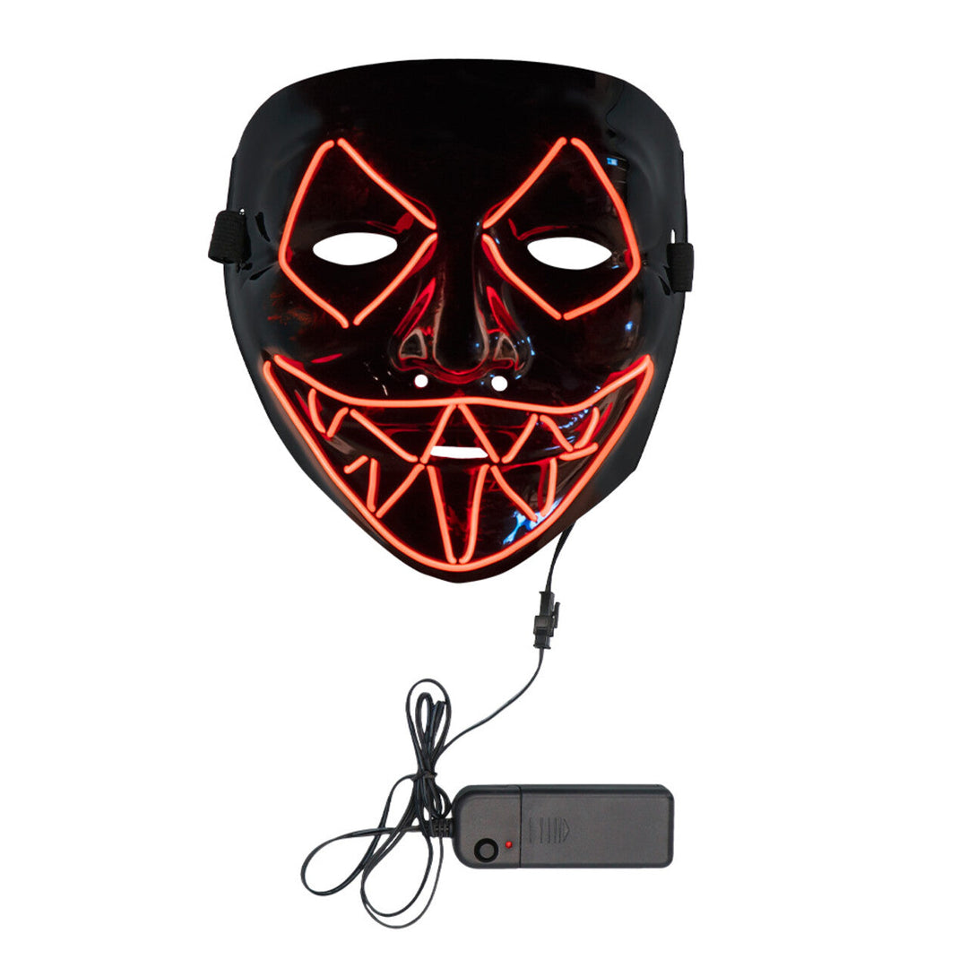 LED Maske Rot Schwarz | Leuchtende Halloween Maske mit Killer-Lächeln und 3 Lichtmodi für Horrorparty und Mottoparty