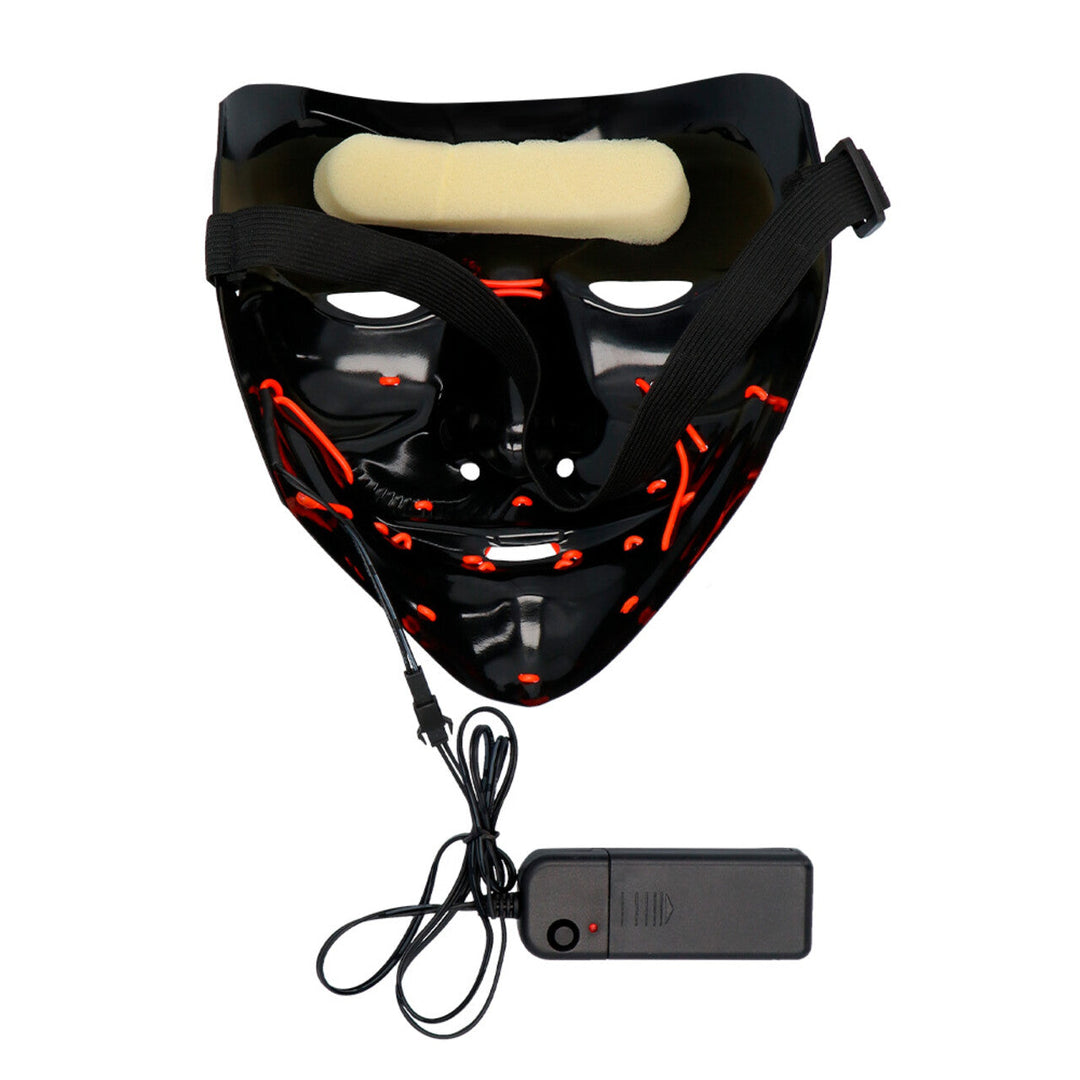 LED Maske Rot Schwarz | Leuchtende Halloween Maske mit Killer-Lächeln und 3 Lichtmodi für Horrorparty und Mottoparty
