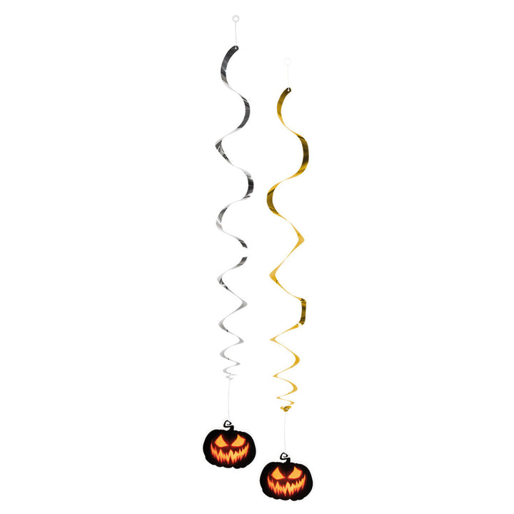 Halloween Kürbis Hängedeko 2er-Set | Spiral-Hängedekoration mit gruseligen Kürbisgesichtern für Halloween-Partys