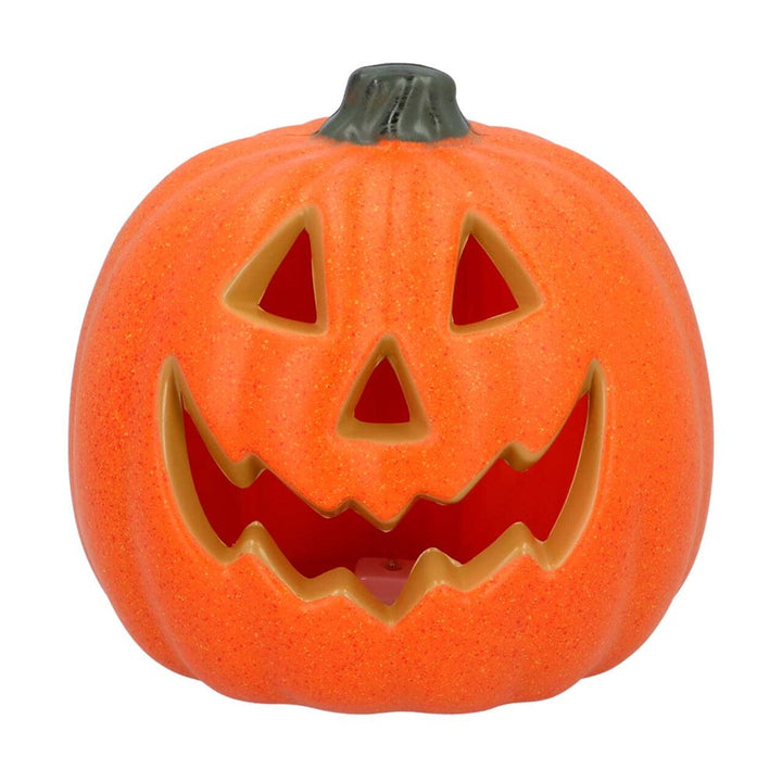 Halloween LED Kürbis | Beleuchteter Deko-Kürbis mit grün leuchtendem Gesicht für Tisch-, Fenster- und Partydekoration