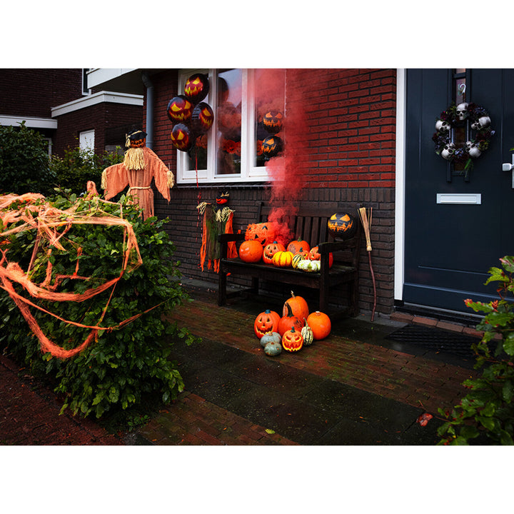 Halloween LED Kürbis | Beleuchteter Deko-Kürbis mit grün leuchtendem Gesicht für Tisch-, Fenster- und Partydekoration