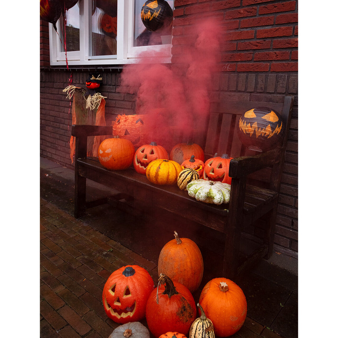 Halloween LED Kürbis | Beleuchteter Deko-Kürbis mit grün leuchtendem Gesicht für Tisch-, Fenster- und Partydekoration
