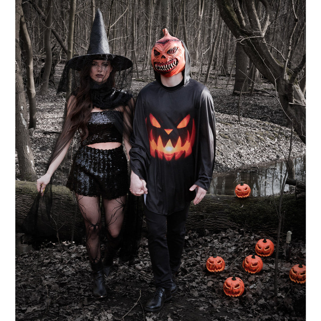 Halloween LED Kürbis | Beleuchteter Deko-Kürbis mit gruseligem Gesicht für Tisch-, Garten- und Partydekoration