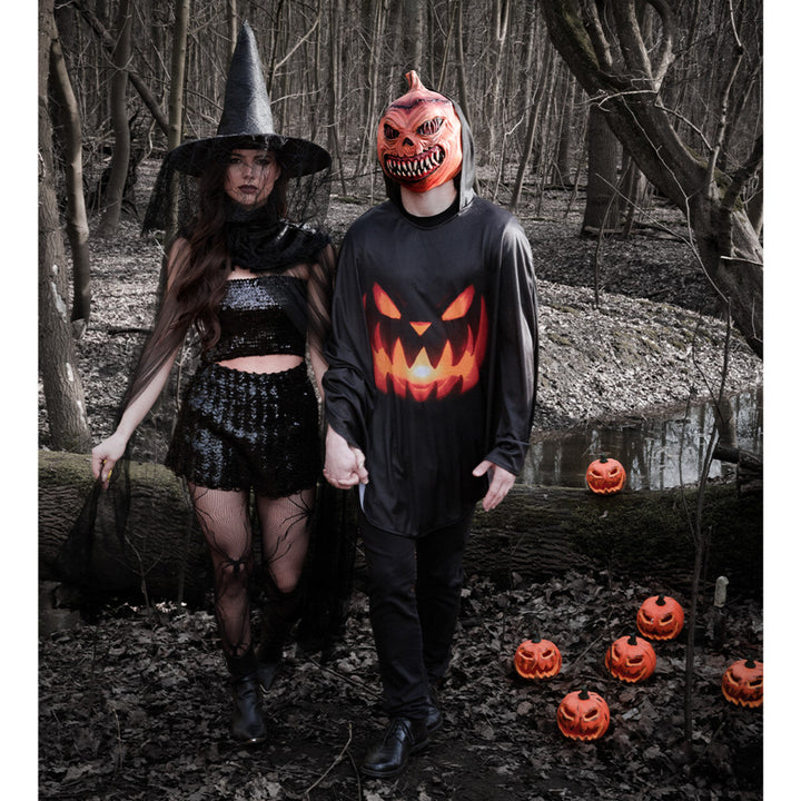 Halloween LED Kürbis | Beleuchteter Deko-Kürbis mit gruseligem Gesicht für Tisch-, Garten- und Partydekoration