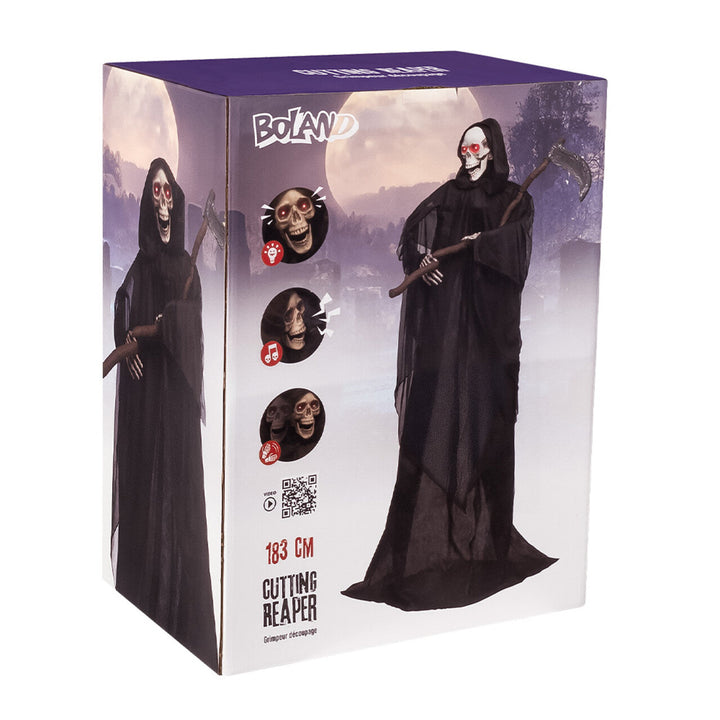 Halloween Sensenmann Deko stehend | Gruseliger Reaper mit Sense, Licht, Sound, Bewegung und Geräuscherkennung