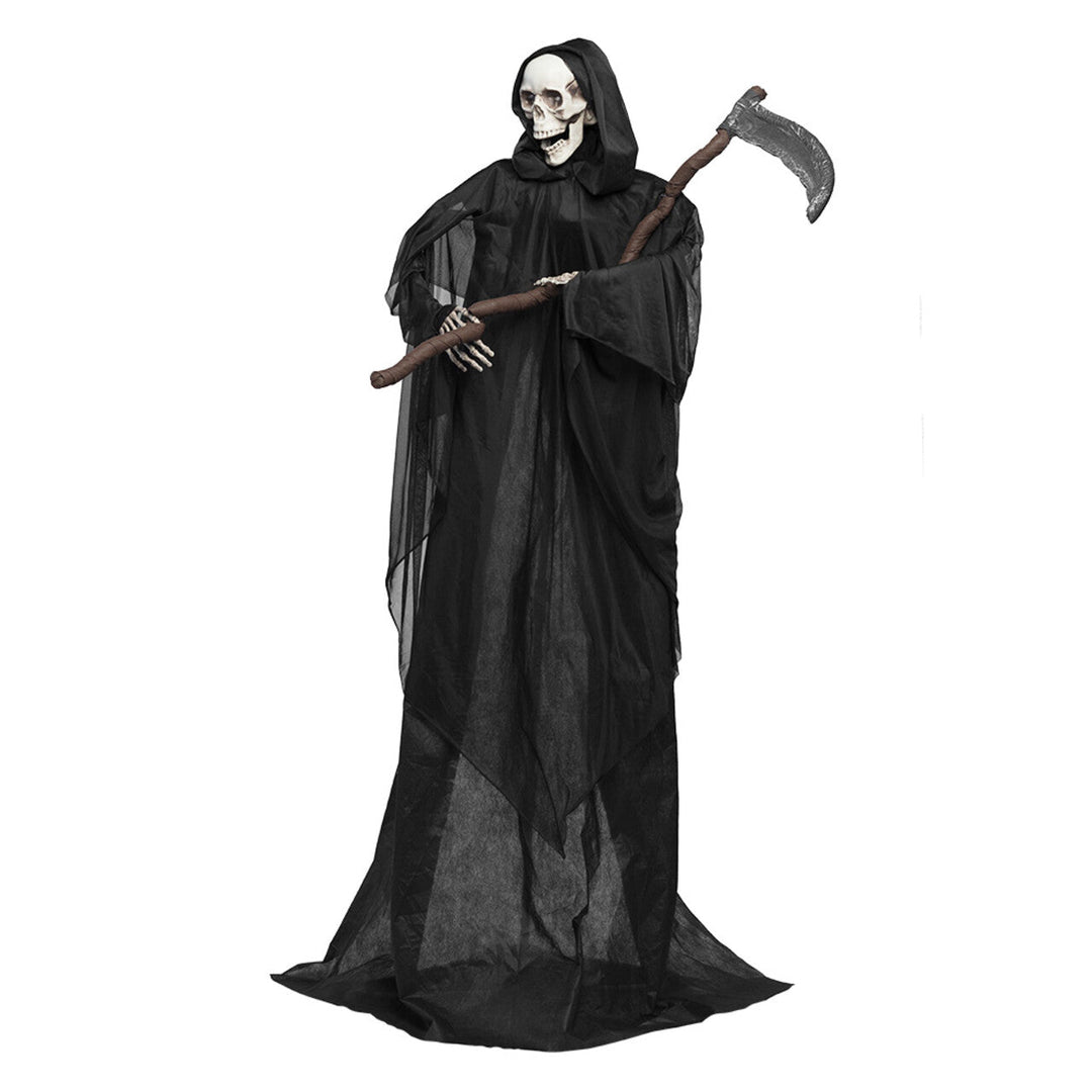 Halloween Sensenmann Deko stehend | Gruseliger Reaper mit Sense, Licht, Sound, Bewegung und Geräuscherkennung