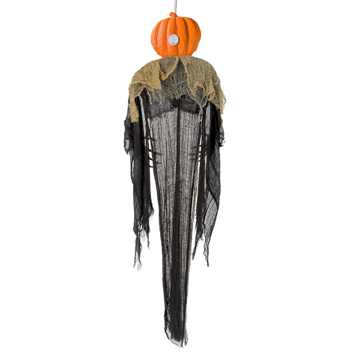 Halloween Kürbis Hängedeko | Gruselige Kürbisfigur mit leuchtenden Augen und langen Stofffetzen für Halloween-Partys