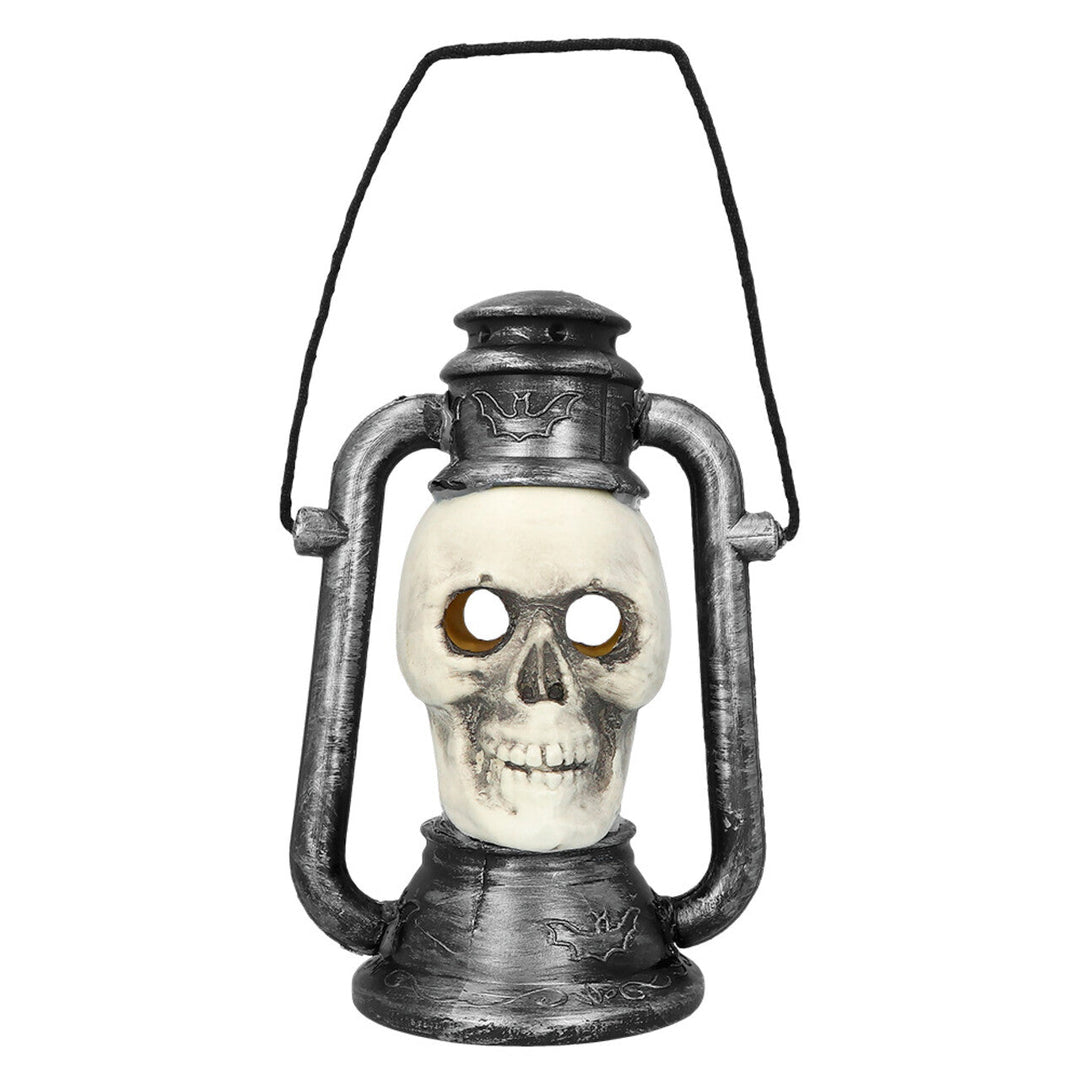 Halloween LED Laterne Totenkopf | Gruselige Schädel-Laterne mit 3 Farbwechsel-Lichtern für Halloween-Dekoration