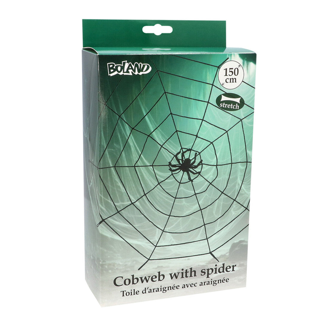Halloween Spinnennetz elastisch | Schwarzes Spinnennetz mit Spinne zum Aufhängen für Wände, Fenster und Halloween-Partys