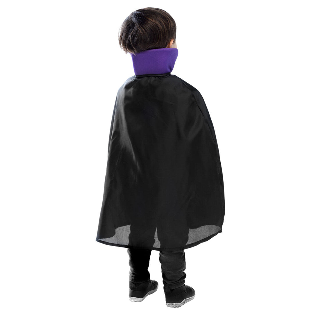 Kinder Vampir Kostüm Schwarz Lila | 2-teiliges Halloween Kostüm mit Cape, hohem Kragen und Shirt mit Totenkopf-Detail