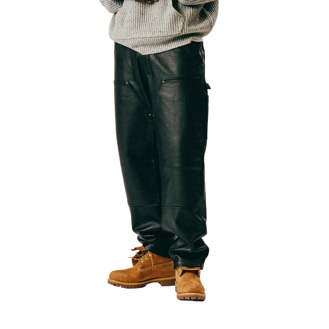 Lederhose Herren | Schwarze Lederhose mit doppeltem Kniebereich