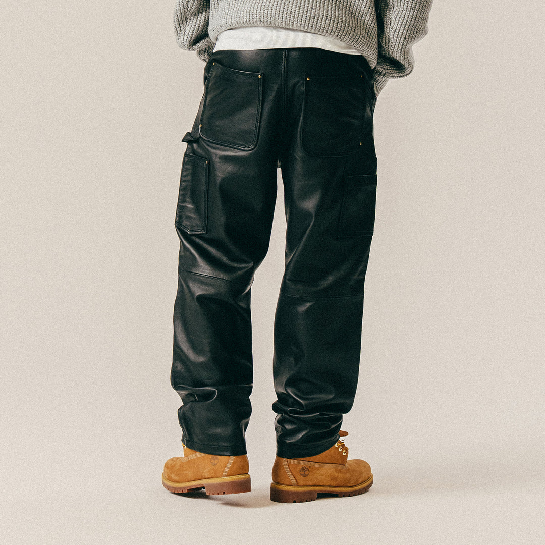 Lederhose Herren | Schwarze Lederhose mit doppeltem Kniebereich