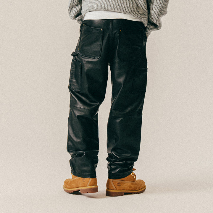 Lederhose Herren | Schwarze Lederhose mit doppeltem Kniebereich