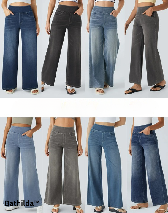 Damen Jeans High Waist Wide Leg | Vier-Wege-Stretch &amp; ohne Reißverschluss | Bequem, formend &amp; mit Taschen, XS–5XL