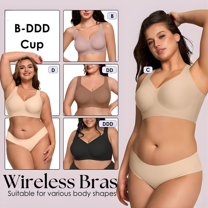 Reggiseno wireless da donna con supporto a 4 strati in gelatina | Copertura completa, coppe leggermente imbottite | S-4XL | Nero, Nude, Beige
