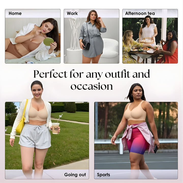 Reggiseno wireless da donna con supporto a 4 strati in gelatina | Copertura completa, coppe leggermente imbottite | S-4XL | Nero, Nude, Beige