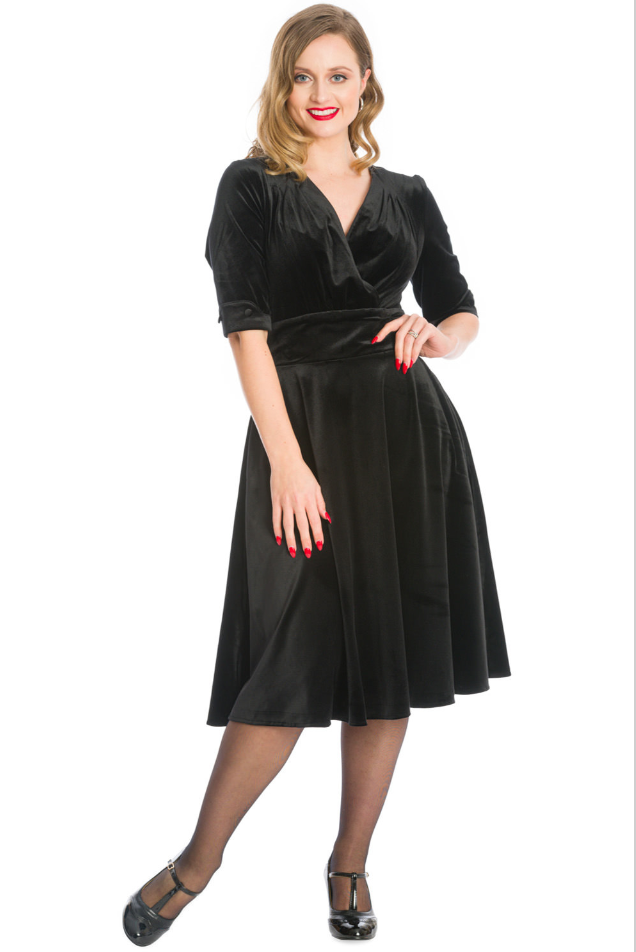 Damen Samtkleid in großen Größen | Elegantes Abendkleid mit V-Ausschnitt, tailliertem Oberteil und praktischen Seitentaschen